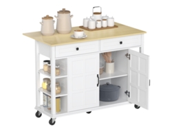 Isla De Cocina Con Ruedas, Encimera Plegable, 2 Puertas, 2 Cajones Y 6 Estantes, Color Blanco.