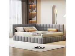 Cama De Terciopelo Gris De 160x200 Con Somier De Láminas Y Diseño Multifuncional.