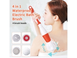 Cepillo De Baño Eléctrico Impermeable 4 En 1 Con 4 Cabezales Y Mango Largo Para Masaje Corporal.
