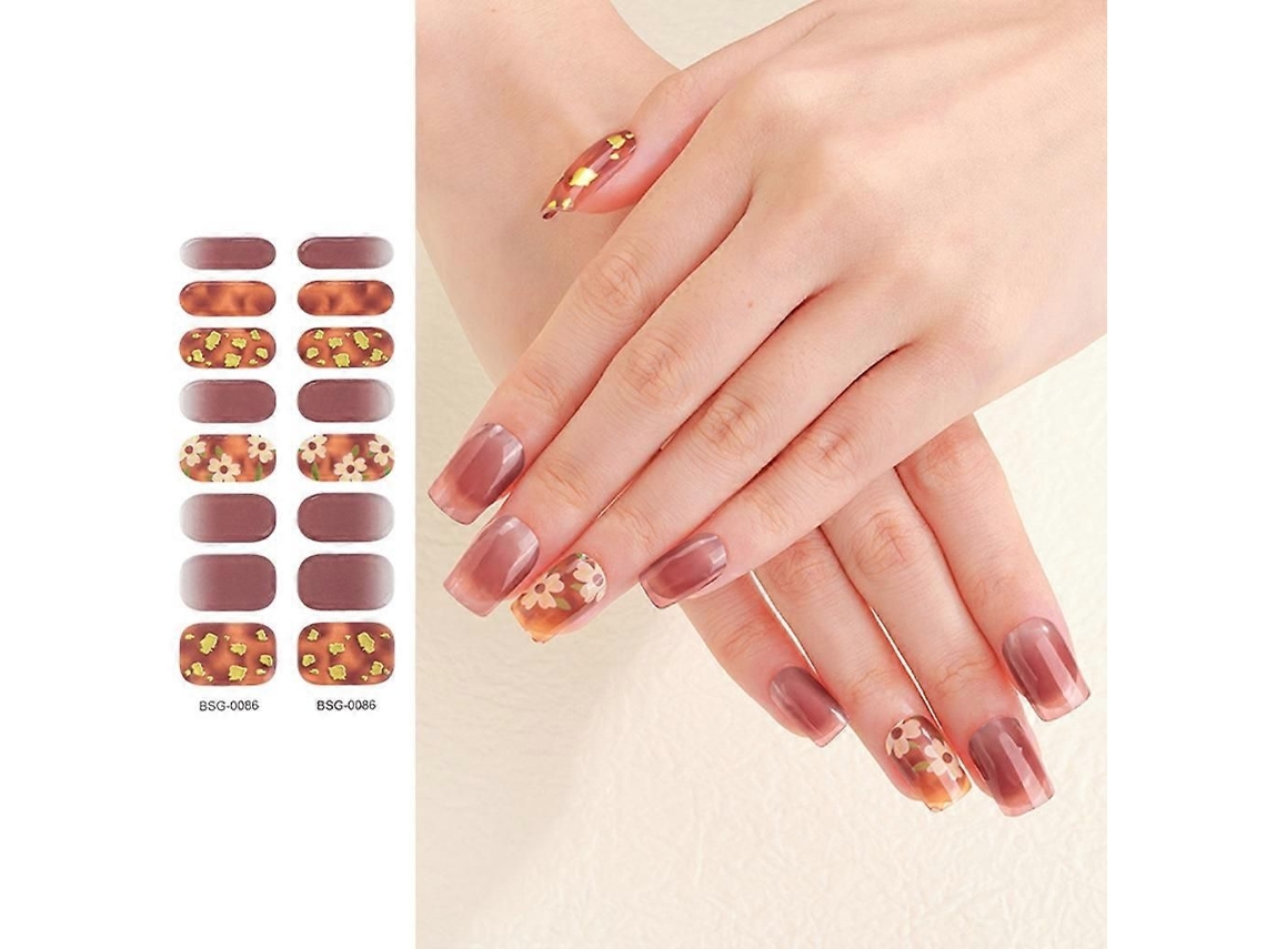 Pegatinas de uñas de gel semicuradas. Requiere lámpara UV/LED. 16 unidades. Envolturas de esmalte de uñas de gel GOKOCO.