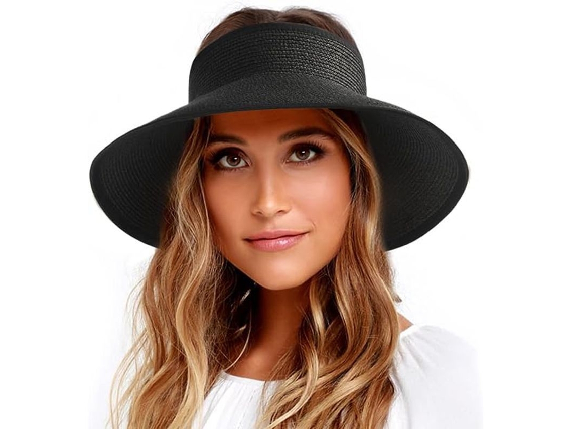 Ancha Paja Visera para mujer plegable con protección UV UPF Verano Playa Viaje