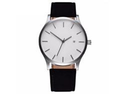 Reloj De Cuarzo Para Hombre Con Correa De Piel Sintética, Estilo Casual Sencillo, Blanco Y Negro.