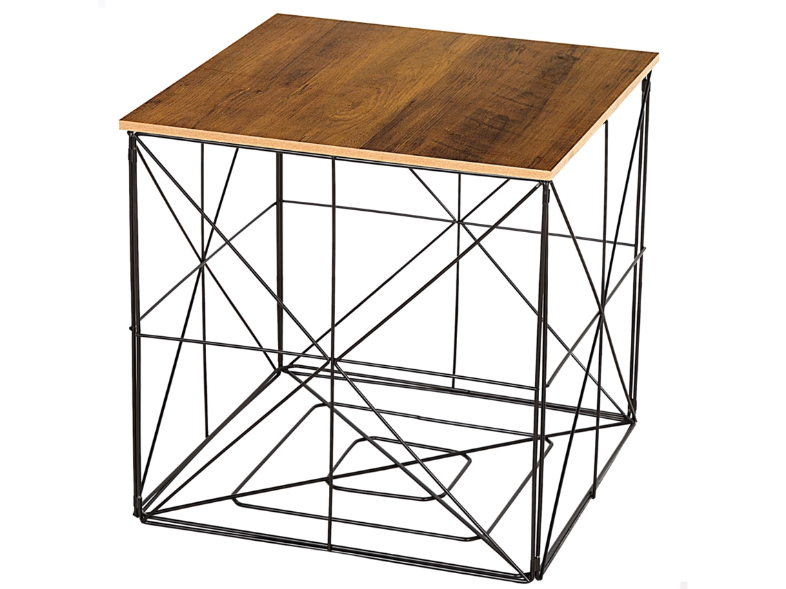 Mesa auxiliar de madera y metal con almacenaje 38x38x38 cm Max Home