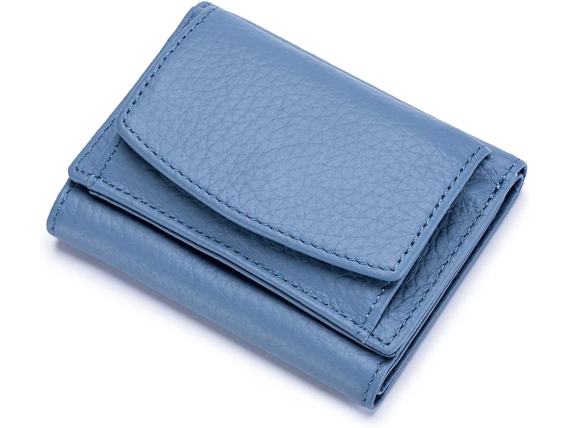 Cartera De Cuero Trifold Para Mujer Ligera - Diseño Compacto De Tres Pliegues - Azul