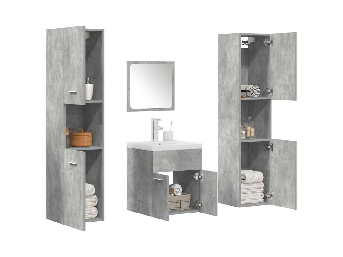 Muebles de baño combinados de 5 piezas derivados de madera gris cemento Wsd77514 Lovely Home