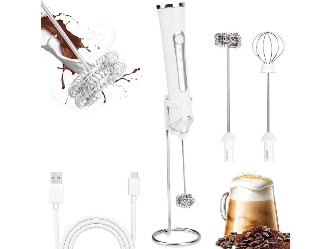 Espumador de leche eléctrico para café, con 3 velocidades y 2 varillas batidoras reemplazables, ideal para café, capuchino y huevos cocidos.
