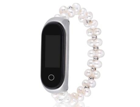 Correa de cuentas trenzadas perlas para Xiaomi Mi Band 3/4 - blanco