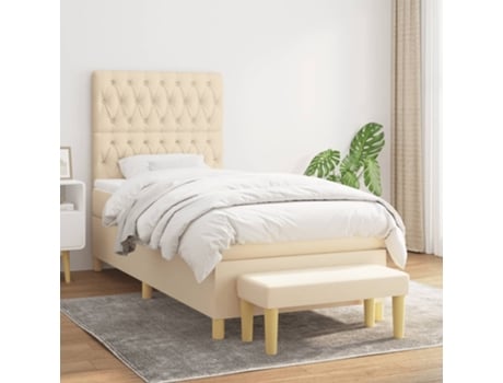 Cama con somier VIDAXL (Beige - Tela - 203 x 90 x 128 cm)