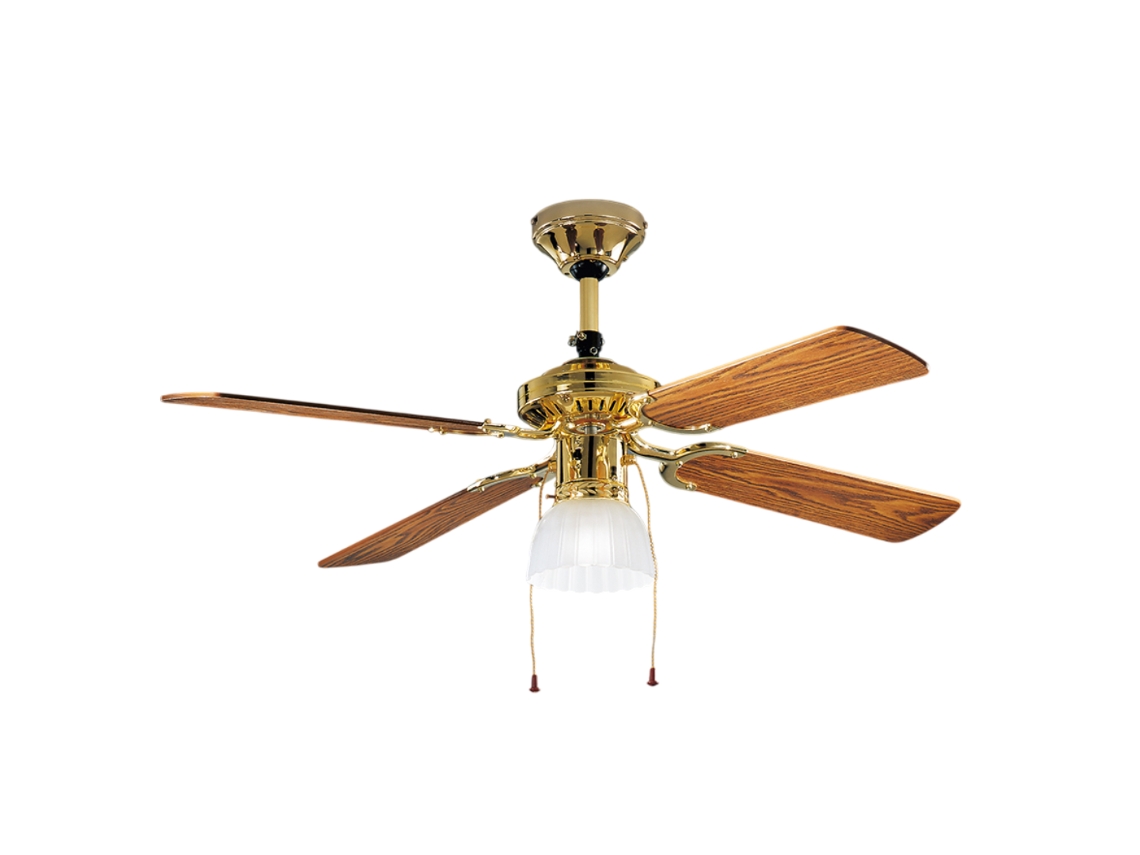 Ventilador de techo Perenz 7064 OL de latón con luz, Ø 105 cm, 4 aspas, 3 velocidades, motor CA de 50 W, silencioso, conexión para bombilla E27.