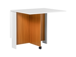 Mesa Plegable Con Ruedas, Extensiones Laterales, Multifuncional, De Teca Blanca.