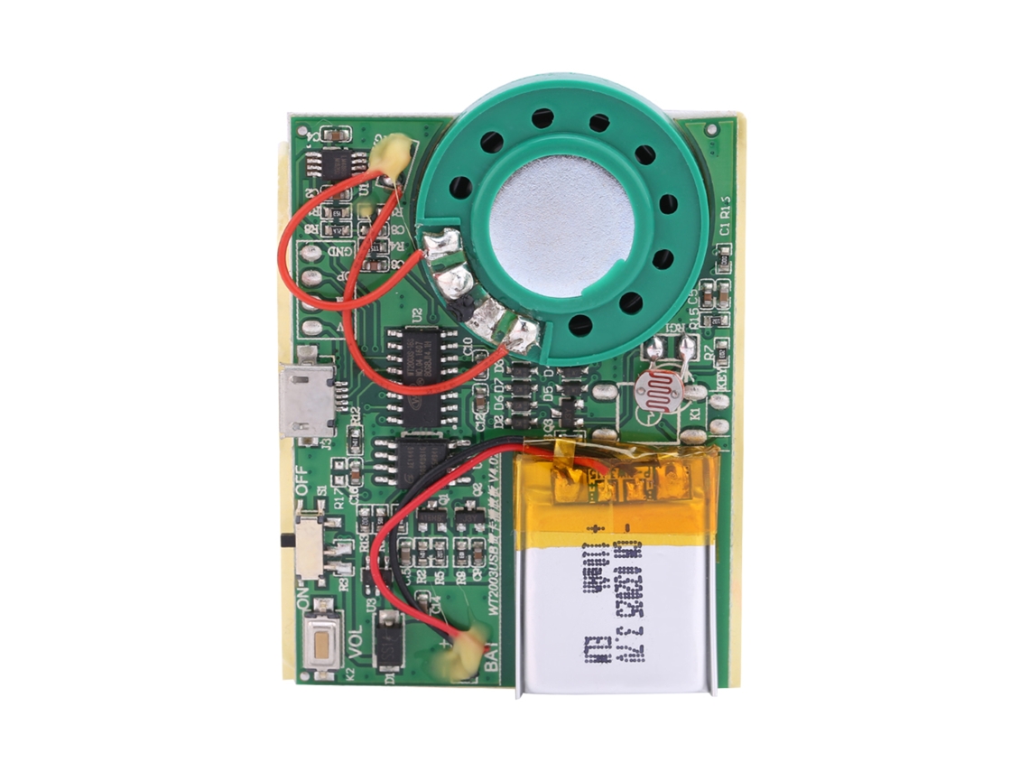 Módulo Gravador De Voz E Som Usb Com Bateria De Lítio Recarregável Controle Fotossensível