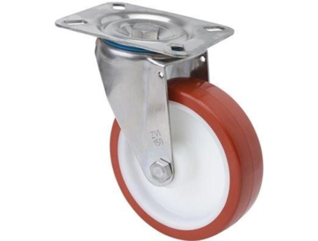 Rueda giratora placa inox.10zvi200-polr poliamix blanco-poliur.marron rodill. ALEX