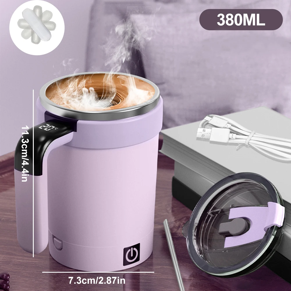 Taza térmica inteligente automática de 380 ml con medición de temperatura y función magnética Mdug (morada)