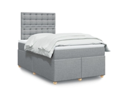 Cama Box Spring Con Colchón Tela Gris Claro 120x200 Cm