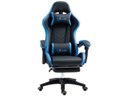 VPMKP - Silla gaming Vinsetto negra y azul ergonómica PU, reclinable hasta 135°, soporte lumbar, altura ajustable, reposacabezas y reposapiés retráctil