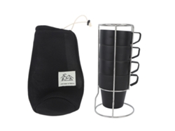 Juego De Tazas De Café Apilables De Acero Inoxidable Negro Con Aislamiento Térmico Y Soporte Metálico Para Acampar.
