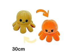 Peluche Reversible De Pulpo De 30/40 Cm Con Estampado De Dibujos Animados En Ambos Lados, Hecho De Tela Suave.