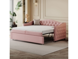 Sofá Cama Rosa De 90x200 Cm, Base De Láminas, Puerto Usb, Botones, Multifuncional.