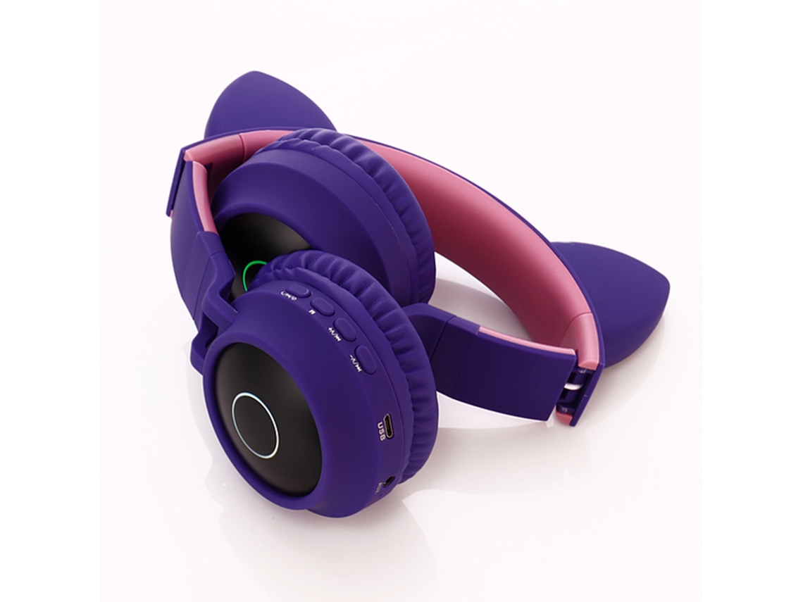 Auriculares Bluetooth Con Diadema (orejas De Gato Con Luces, Retráctiles Y Plegables)