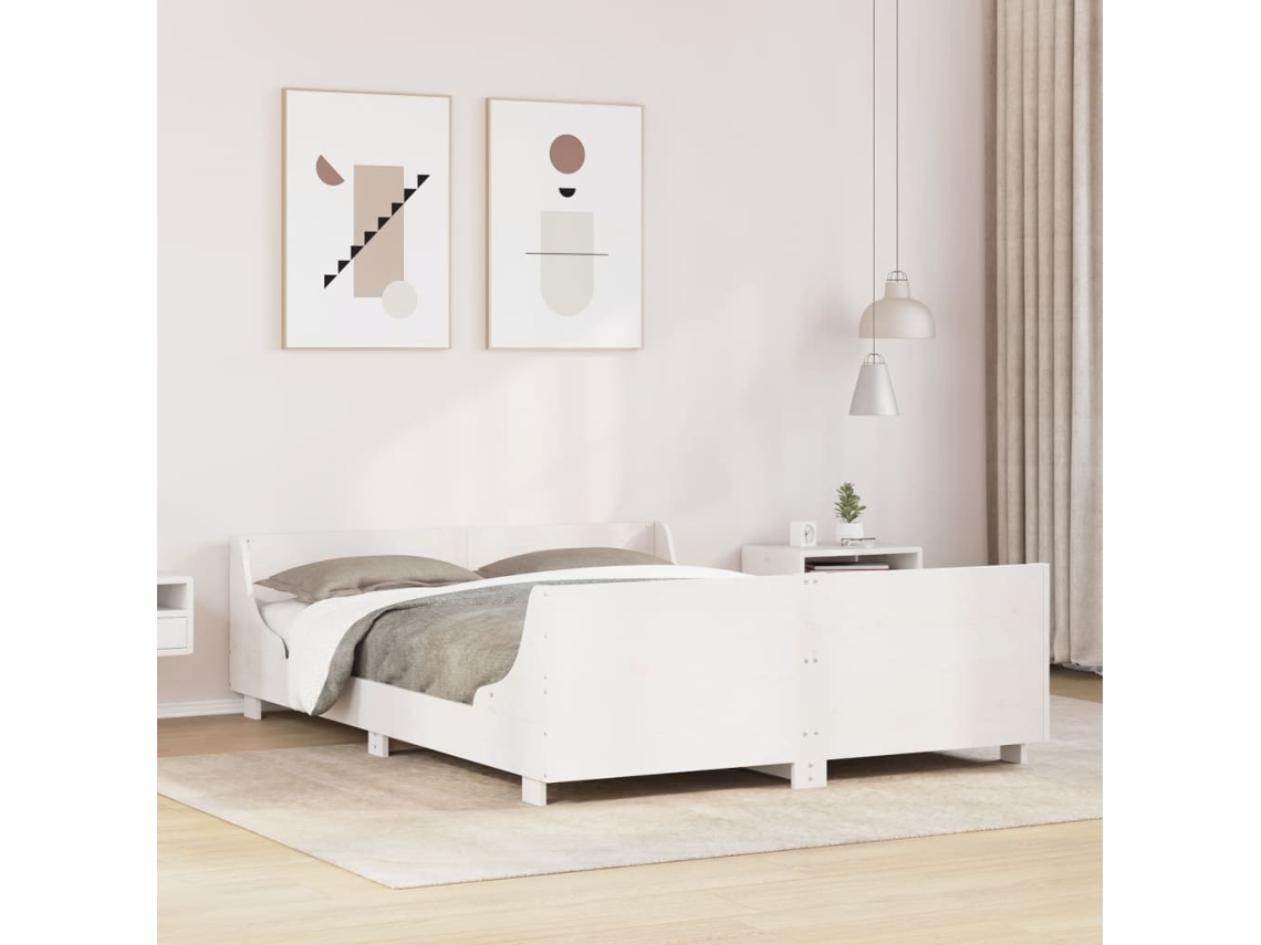 Estructura De Cama Sin Colchón Madera De Pino Blanca 120x200 Cm
