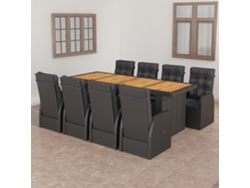 Juego de comedor de exterior de 9 piezas con cojines de mimbre de polietileno negro, Dkd Home Decor