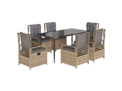 Conjunto 7 comedor de jardín VIDAXL con cojines ratán sintético beige
