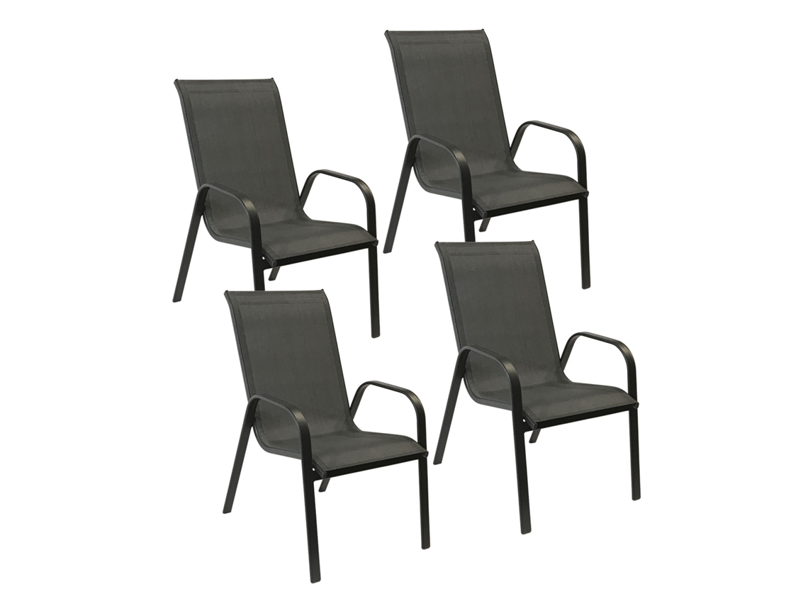 Lote de 4 sillas MARBELLA en textileno gris - aluminio gris antracita HAPPY GARDEN
