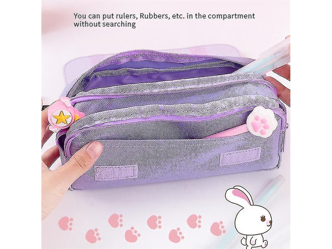 Estuche grande de lona para lápices y artículos de papelería, color rosa Chennnls