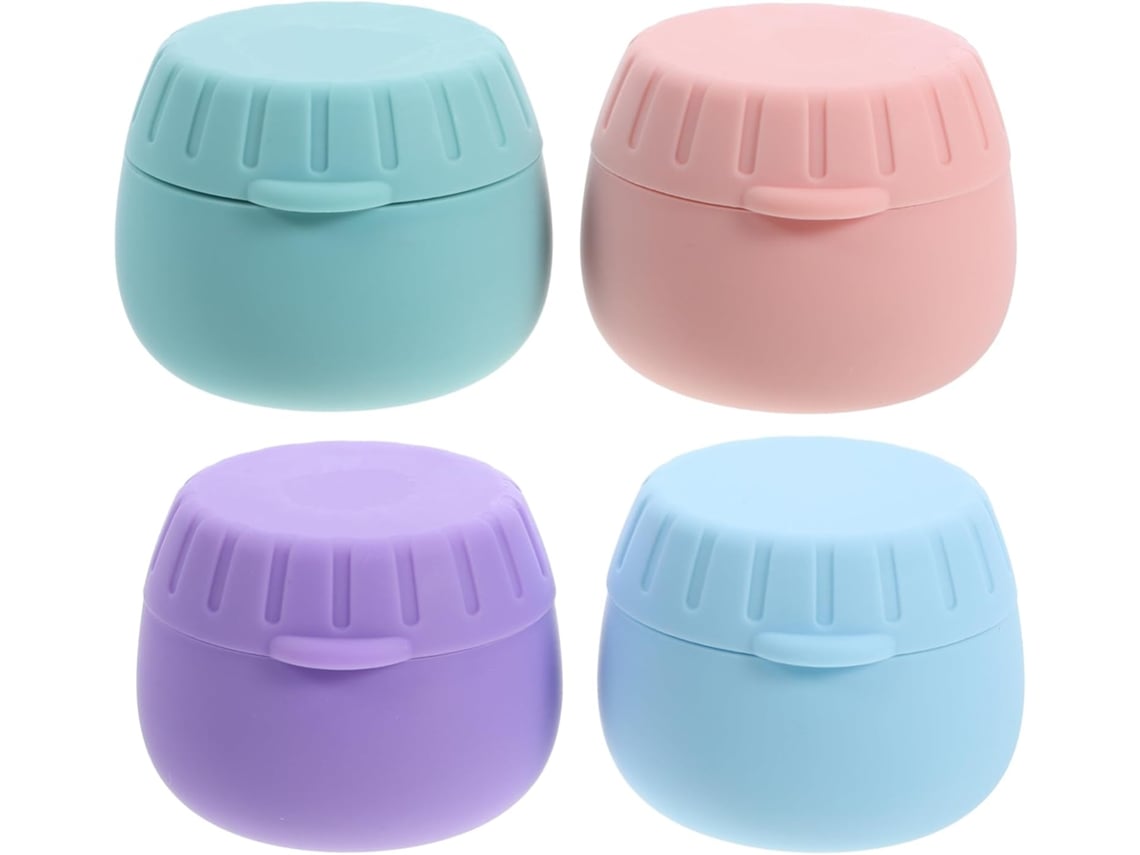Conjunto De 4 Potes Cosméticos Reutilizáveis De Silicone Para Loção E Joias, Ideais Para Viagens E Armazenamento.