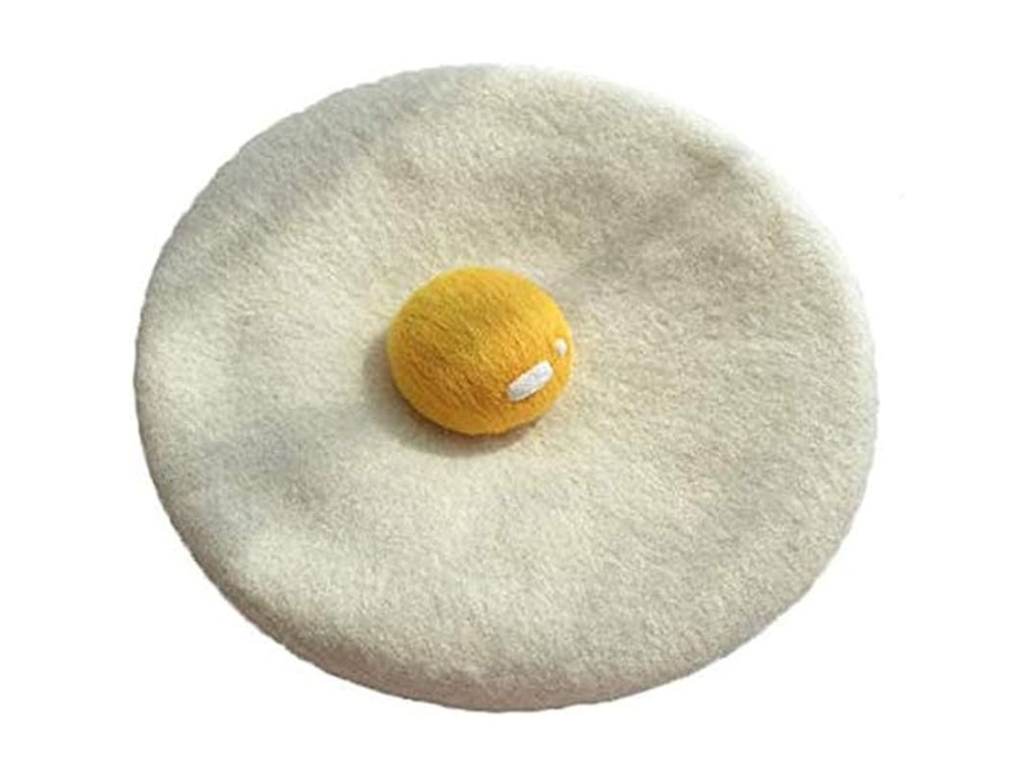 Boina De Lana Suave Con Diseño De Huevo Escalfado Hecho A Mano Para Mujeres Y Niños.