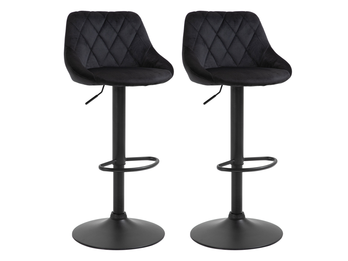 Juego De 2 Taburetes De Bar Con Altura Regulable, Terciopelo, Metal, Negro.