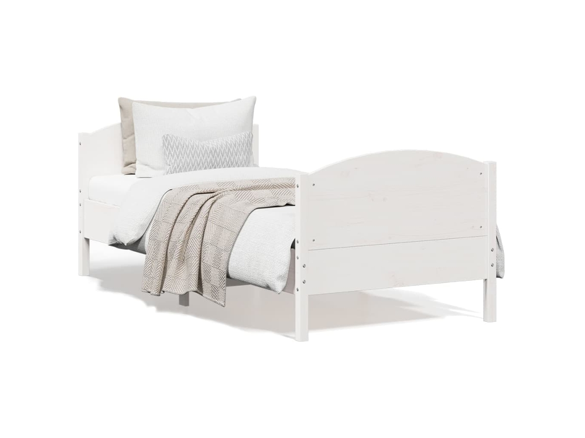 Estructura De Cama Sin Colchón Madera Maciza Blanca 75x190 Cm