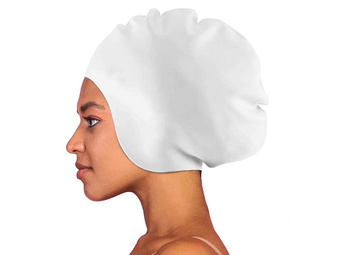Gorro de baño de silicona grande, impermeable, para cabello largo, rizado o trenzado, para mujeres y hombres.
