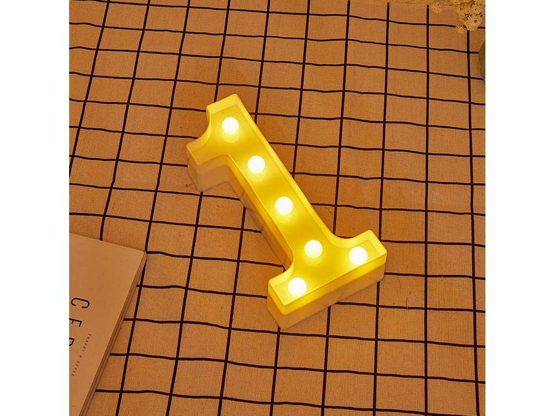 Letra LED 1 Número Iluminado con Luz Blanca Cálida, Altura 22cm, Funcionamiento a Pilas 2*AA