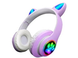 Auriculares Bluetooth plegables (morados) con orejas de gato e iluminación RGB