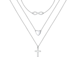Cadena Colgante De Plata Esterlina S925 Multicapa Triple Larga Para Mujer Estilo Geométrico Emo Ajustable Corazón Cruz Infinito
