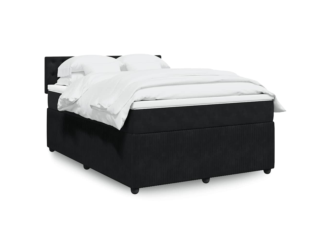 Cama Box Spring Con Colchón Terciopelo Negro 140x190 Cm