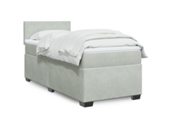 Cama Box Spring Con Colchón Terciopelo Gris Claro 90x190 Cm