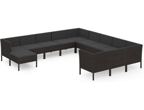 Conjunto 12 muebles de jardín VIDAXL y cojines ratán sintético negro