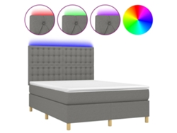 Maison Exclusive - Cama Box Spring Colchón Y Luces Led Tela Gris Oscuro 140x200 Cm