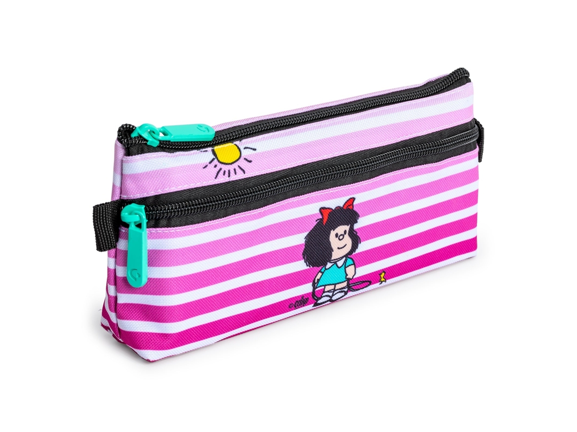 Estuche plano con 2 cremalleras de fácil apertura. Mafalda Birdie Grafoplás