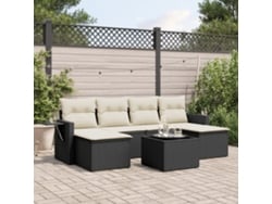 Conjunto de sofá de jardín de 7 piezas con cojines de mimbre negro de DKD Home Decor