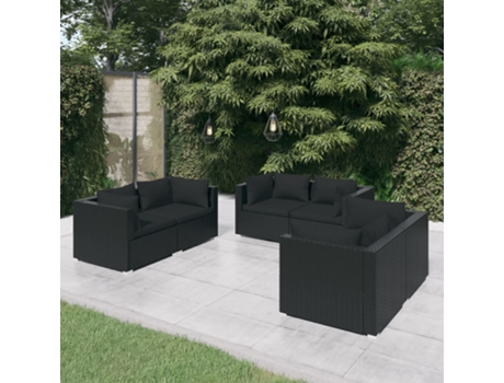 Conjunto 6 de muebles de jardín VIDAXL y cojines ratán sintético negro