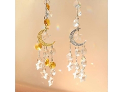 Conjunto de 2 atrapasoles de cristal, prisma arcoíris, luna dorada y plateada