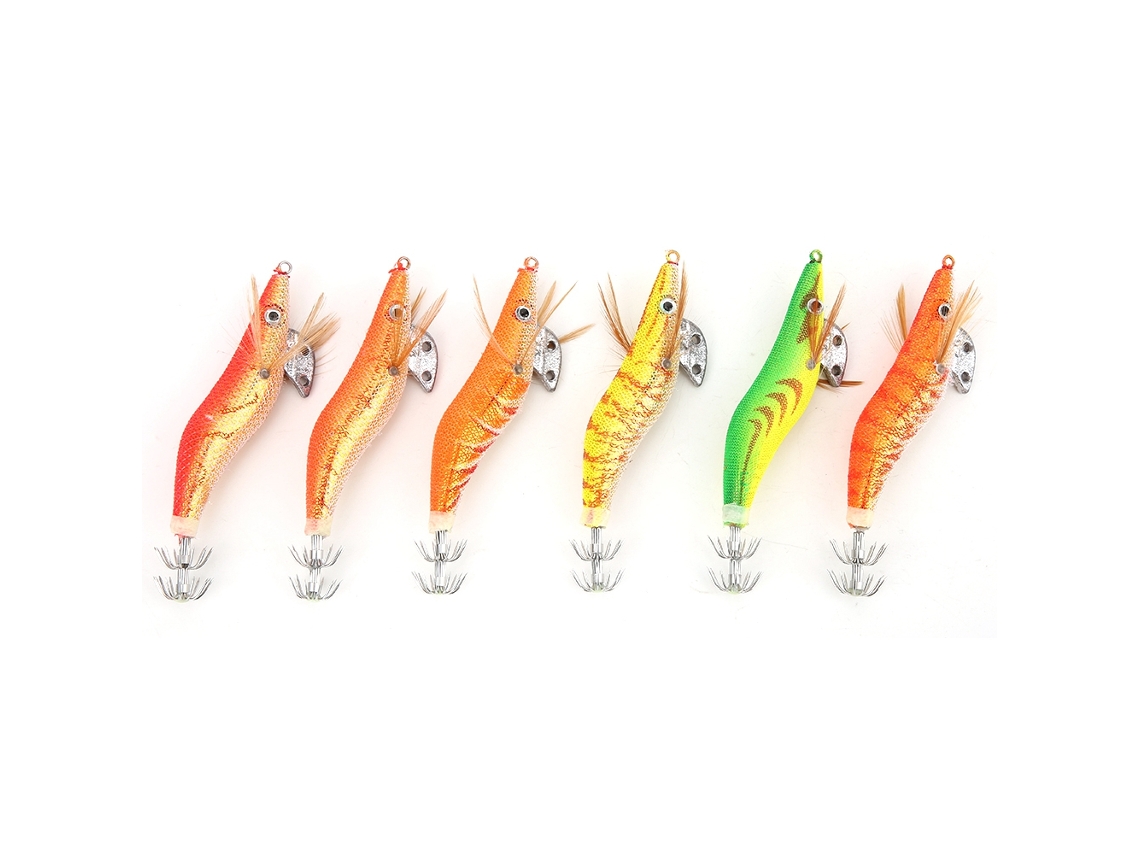 Isca De Pesca Marítima 6pcs Sj019 2.5 Camarão Simulação Com Anzol Lula Isca De Pesca Plástica 74g