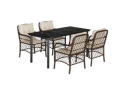 Juego de 5 piezas de comedor de jardín con cojines de mimbre, patas marrones, EXCLUSIVA MAISON