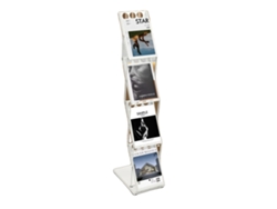 Expositor de revistas OEM con 4 posiciones, diseño portátil y color blanco.