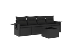 Conjunto de 5 sofás de jardín con cojines de mimbre, color negro, EXCLUSIVA MAISON (5 piezas)
