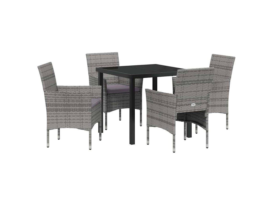 Conjunto De Comedor De Jardín 5 Uds | Mueble De Jardín Gris Ratán Sintético