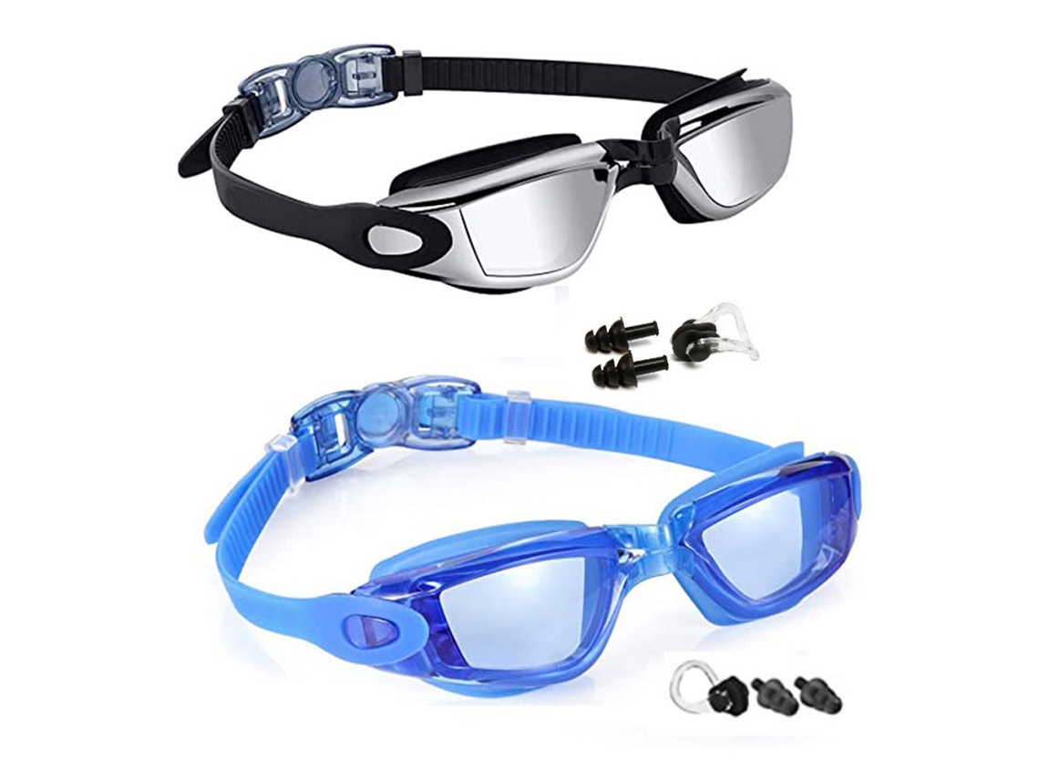 Gafas de natación para adultos, de silicona, antirayaduras y con revestimiento metálico.